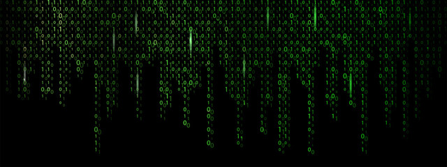 Green binary rain background in matrix style. Hightech cyber code with glowing numbers. © MandarinkaArt