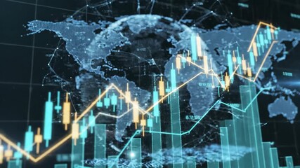 Digital Visualization Of Global Financial Market With Graphs And Charts Overlaying A World Map Background Highlighting Data And Trends - Powered by Adobe