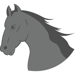 Grey Horse Head Silhouette with Flowing Mane Against Transparent Background Simple Vector Illustration Art 9-412