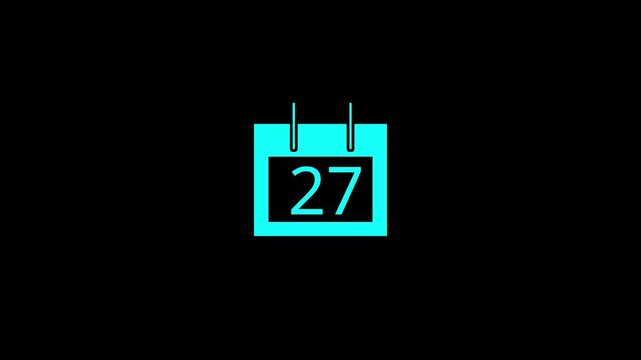 Modern calendar icon animation showing date number 27 on Clean and minimal design concept suitable for interface design, schedule reminder, date countdown, or digital clock display projects.