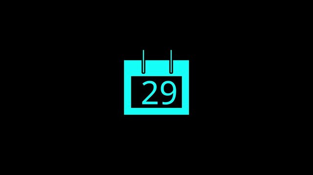 Modern calendar icon animation showing date number 29 on Clean and minimal design concept suitable for interface design, schedule reminder, date countdown, or digital clock display projects.