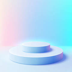 3D Product Display Podium on Neon Pink Blue Gradient Background Minimalist Abstract Stand Presentation Platform Showcase