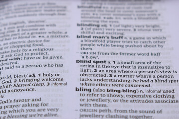 Obraz premium Close Up Of English Dictionary Page With Word - blind spot