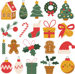Fototapeta premium Festive Christmas Objects Bundle holiday decoration