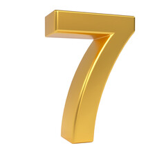 Shiny golden three dimensional number seven (7) isolated on a neutral light background