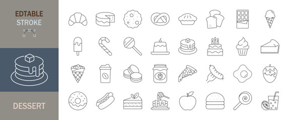 Dessert icon set.  Editable line icons. Vector illustration.