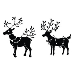 Reindeer Silhouette Christmas Animal Vector