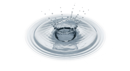 Blue water splash water splash crown formation in clear liquid with concentric ripples