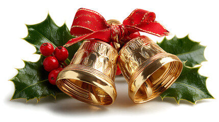 christmas bells with red ribbon on white background
