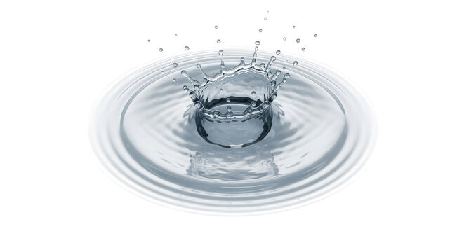 Blue water splash water splash crown formation in clear liquid with concentric ripples