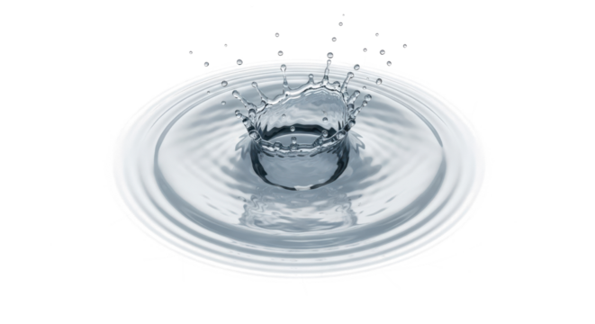 Blue water splash water splash crown formation in clear liquid with concentric ripples