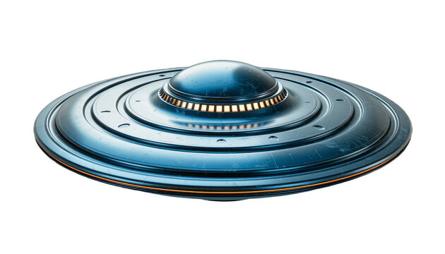 Futuristic Metallic Flying Saucer with Glowing Lights - Powered by Adobe