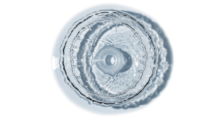 Blue water splash top view of concentric water ripples and splashes