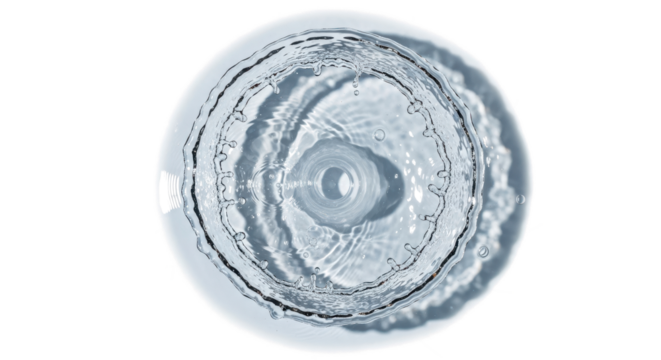 Blue water splash top view of concentric water ripples and splashes