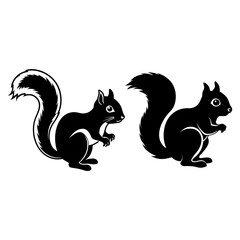 Cute Squirrel Black and White Vector