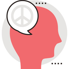 Head Silhouette with Peace Symbol Inside Speech Bubble Represents Peace Thinking and Understanding in Pink and Gray