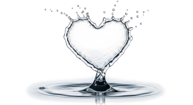 Blue water splash water splash forming a perfect heart shape
