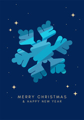 A Christmas card with a beautiful snowflake on a blue background. Vector illustration for posters, invitations, covers, postcards, brochures, and greetings.