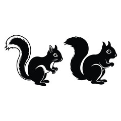 Cute Squirrel Black and White Vector
