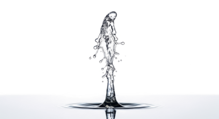 Blue water splash a single, elegant water column erupting from a flat surface, captured midair with intricate details and splashes