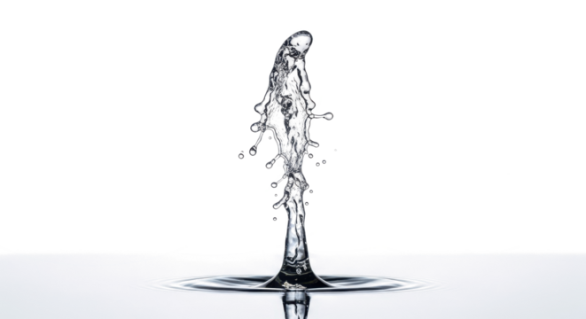 Blue water splash a single, elegant water column erupting from a flat surface, captured midair with intricate details and splashes