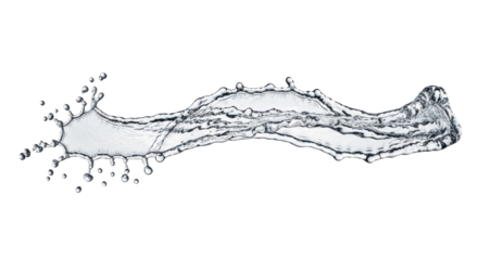 Blue water splash a horizontal water splash frozen in time, forming an elongated, wavy shape with numerous small droplets