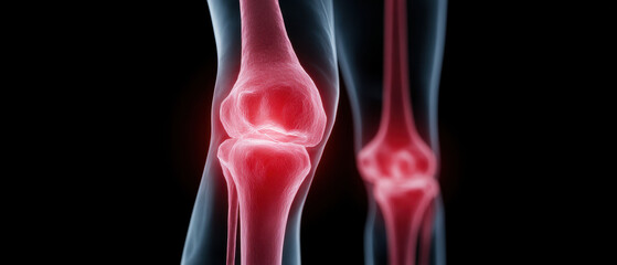 Inflamed knee joint pain anatomy medical concept transparent background