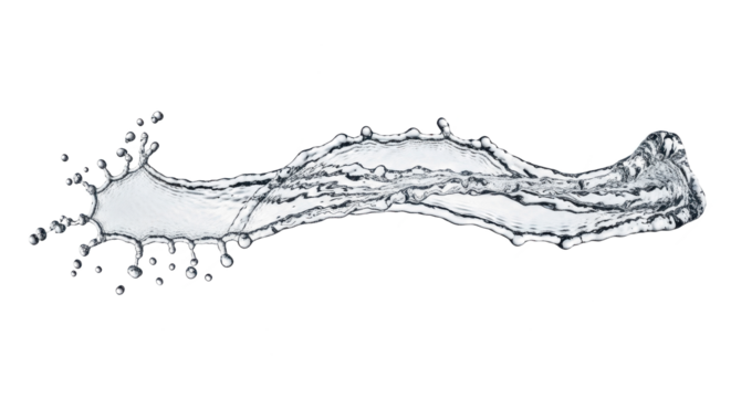 Blue water splash a horizontal water splash frozen in time, forming an elongated, wavy shape with numerous small droplets