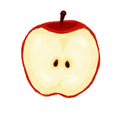 Half Apple Crayon Illustration with Transparent Background