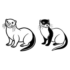 Otter Couple Black and White Vector Illustration