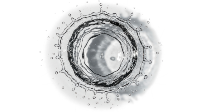 Blue water splash a topdown view of a circular water splash with droplets