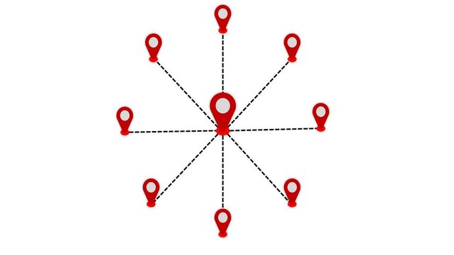 Centralized Logistics Hub Animation showing Main Location Pin Connecting to Multiple Branches