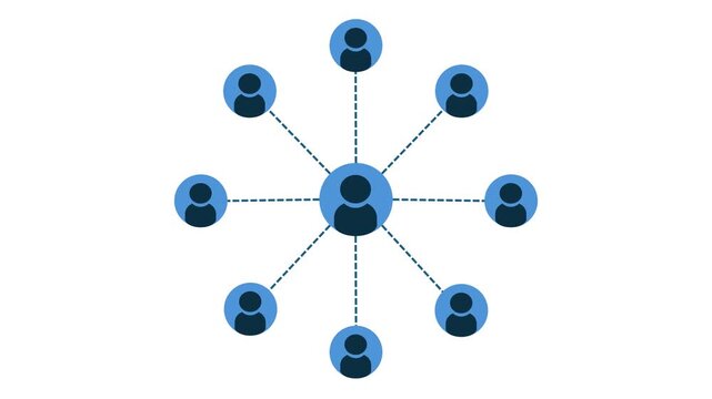 Centralized Organizational Chart Animation Showing Leader Connecting to Team Members via Dashed Lines
