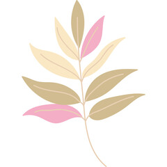 Delicate Botanical Illustration of a Softly Colored Leafy Branch with Pink and Tan Hues on a Transparent Background