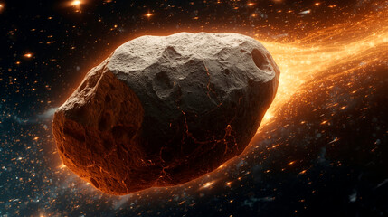 a long oval asteroid with a stellar cosmic tail