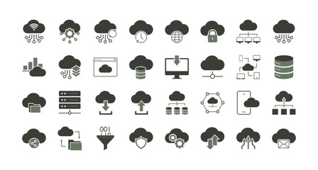 Cloud computing icon set.  Editable line icons. Vector illustration.