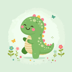Cute green dinosaur cartoon illustration