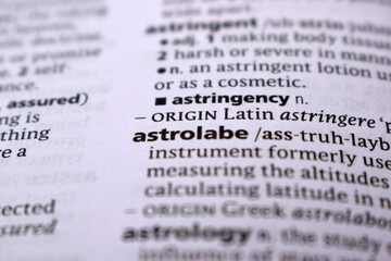 English Definition Dictionary Page Close Up Of Printed Word Of -astrolabe
