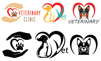 veterinary clinic pets cats and dogs logo for your business or company set logotype cartoon stock color and black and white vector illustration isolated on white background