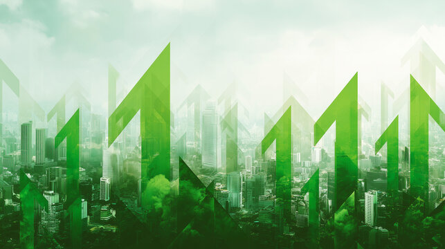 緑の矢印が象徴する経済成長と環境共生都市