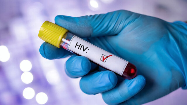 Positive HIV blood test results held by doctor wearing gloves promoting awareness about global health challenges