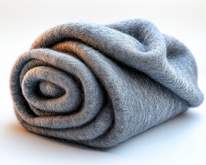 Hyperealistic High-Quality Image of Grey Felt Roll Isolated on White Background with Soft Texture and Detailed Fibers