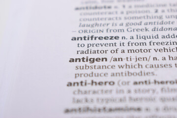Fototapeta premium Close Up Of English Dictionary Page With Word - antigen
