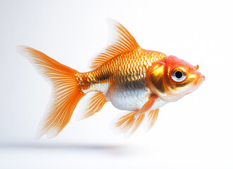 Hyperrealistic Goldfish on White Background Showcasing Vivid Details of Scales and Fins