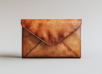 Hyperealistic high-quality image of a leather envelope-style letter isolated on a white background with detailed textures