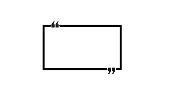 Animated black square quote frame design for textual quotation, paraphrasing.