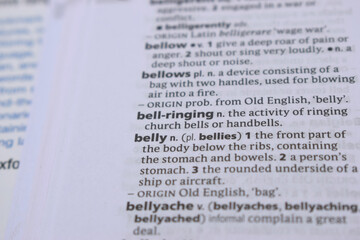 Obraz premium Close Up Of English Dictionary Page With Word - belly