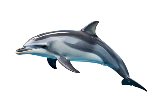 Sleek Striped Dolphin in Mid-Swim with Visible Flipper and Tail