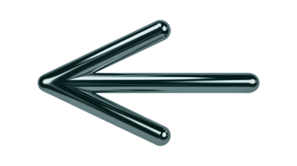 Shiny metallic left arrow isolated on transparent background