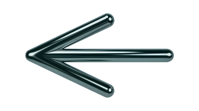 Shiny metallic left arrow isolated on transparent background